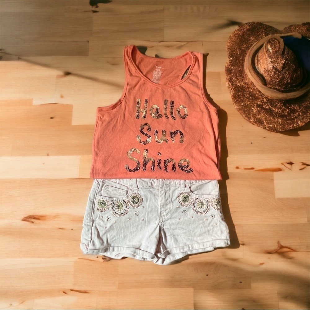 Girls 2pc summer outfit bundle!Gap-George -shorts -tank top!sz12-14-🏖️ cute!‌‌